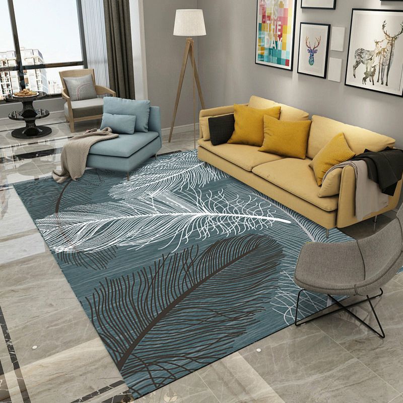 Individuality Feather Pattern Area Rug Contemporary Simple Carpet Polyester Non-Slip Backing Rug for Living Room