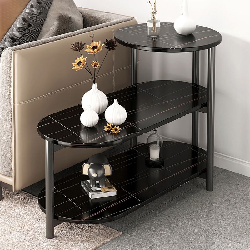 Modernistic Multilayer Tier Corner Table Glass/Marble Side End Table with Storage