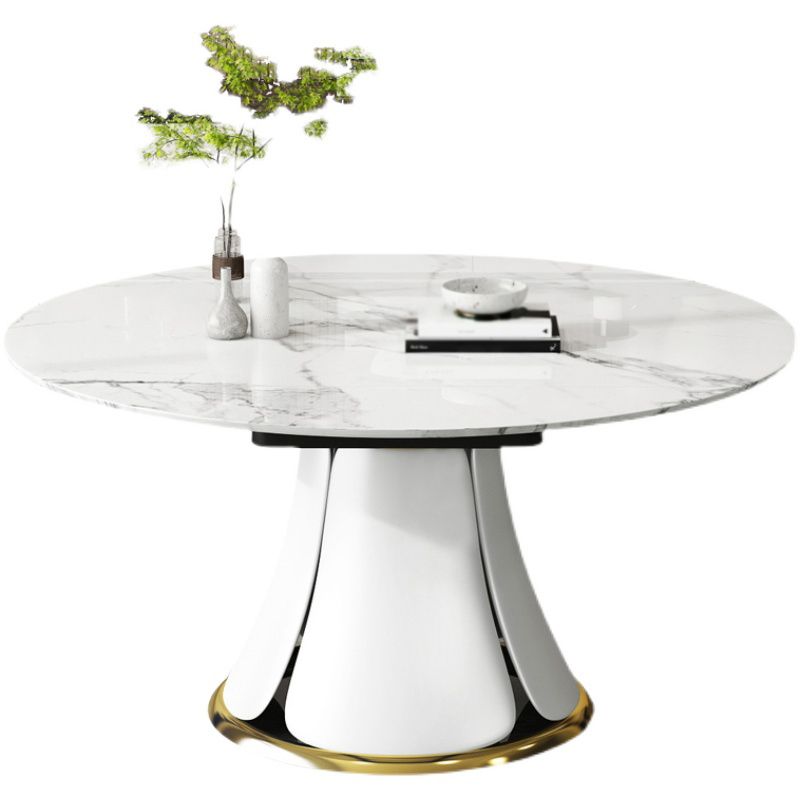 Contemporary Round Dining Table Sintered Stone Table with White Pedestal Base,53.1"L x 53.1"W x 30"H