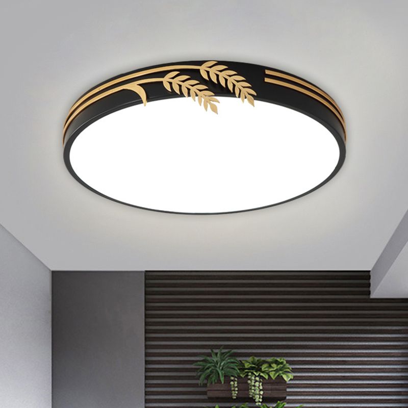Black LED Round Ceiling Lighting Simple Style Metal Flush Mount with Wheat Deco in Warm/White Light, 16"/19.5" Wide
