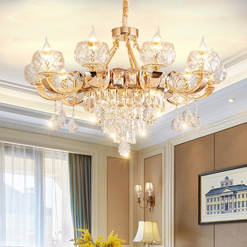 Faceted Glass Gold Chandelier Lighting Oblate Classic Pendant Light with Crystal Draping