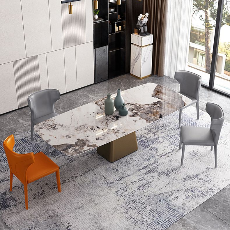 Glam Rectangle Shape Standard Table Sintered Stone Gray Dining Table for Kitchen
