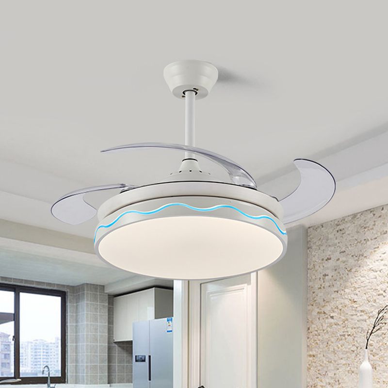 Luz de ventilador de colgante circular contemporáneo de 42 "LECHA DEL ACRYLIC SEMI SEMI FLUSH LUZ en blanco con 4 cuchillas, control remoto/pared/conversión de frecuencia y control remoto