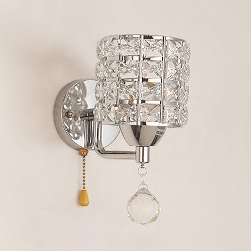 Modern Metal Wall Light Geometric Wall Sconce with Crystal for Bedroom