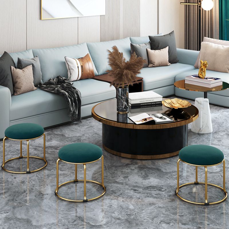 Glam Velvet Chair Ottoman Cylinder Shape Metal Frame Mildew Resistant Ottoman Stool