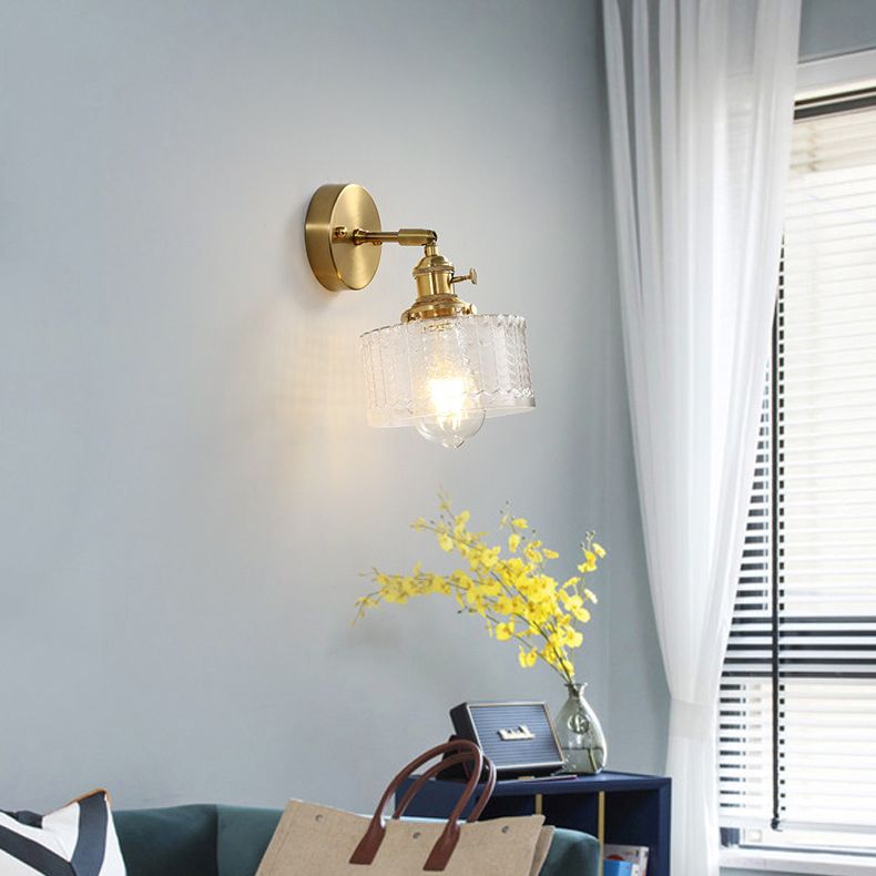 Cylinder Wall Sconce Lighting Simple Style Glass Bedroom Sconce Light Fixture in Gold