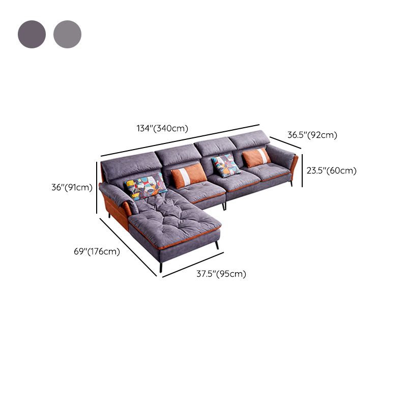 Faux Leather Sectional Sofa with Chaise Flared Arm 4-seater Sofa