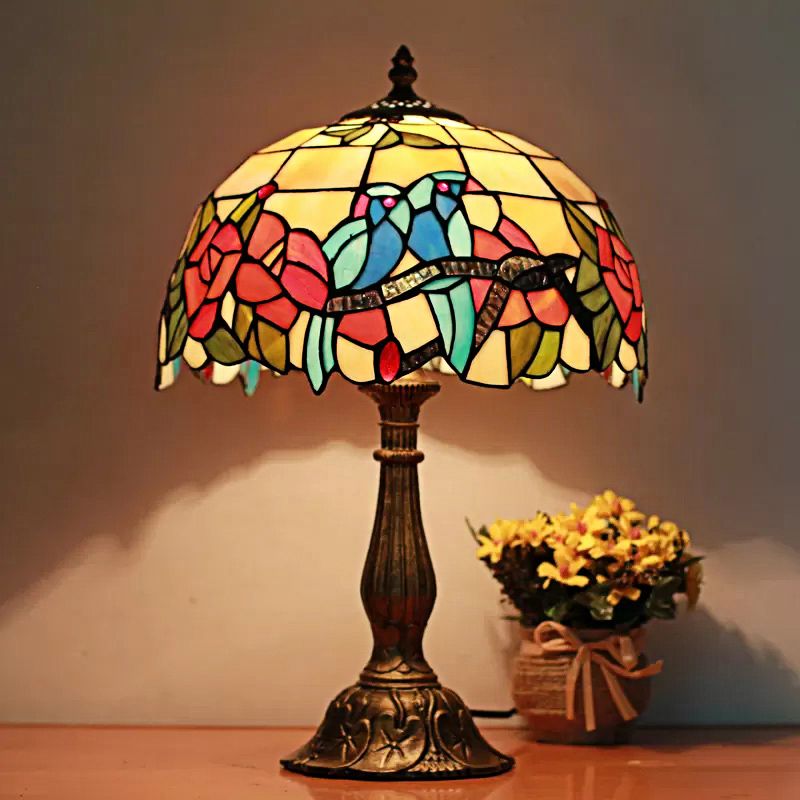 Lampe de table de perroquet rustique avec rose 1 lumière tachée d'éclairage en laiton / cuivre pour chambre à coucher