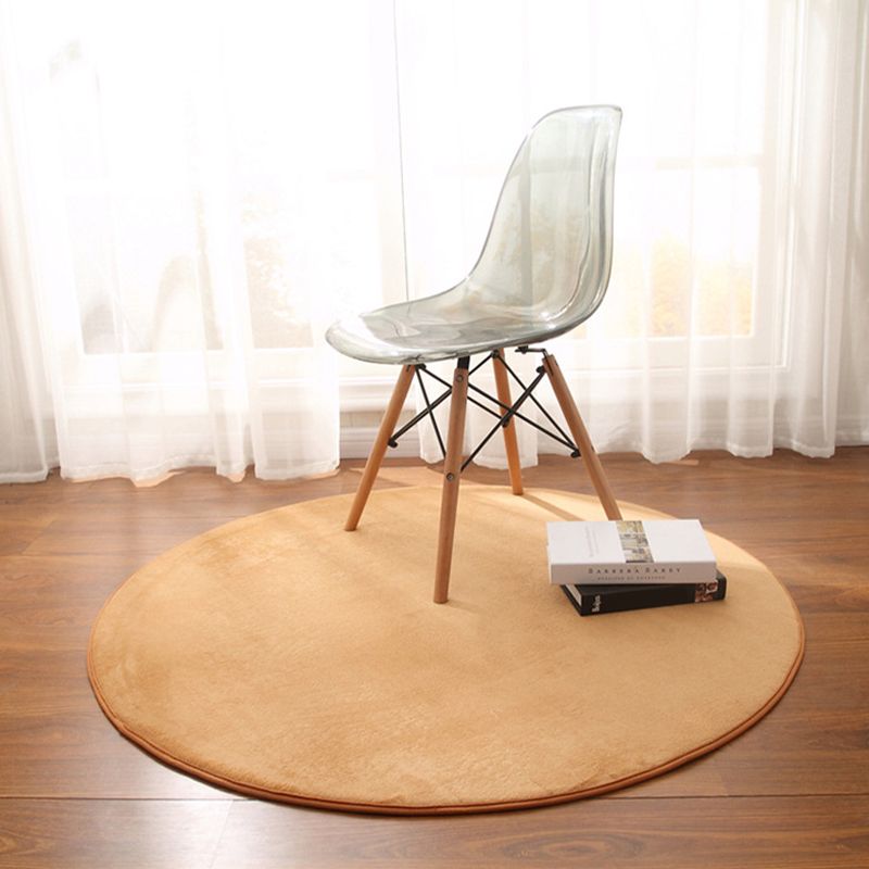 Round Area Carpet Living Room Solid Color Rug Non-Slip Backing Casual Polyster Indoor Rug