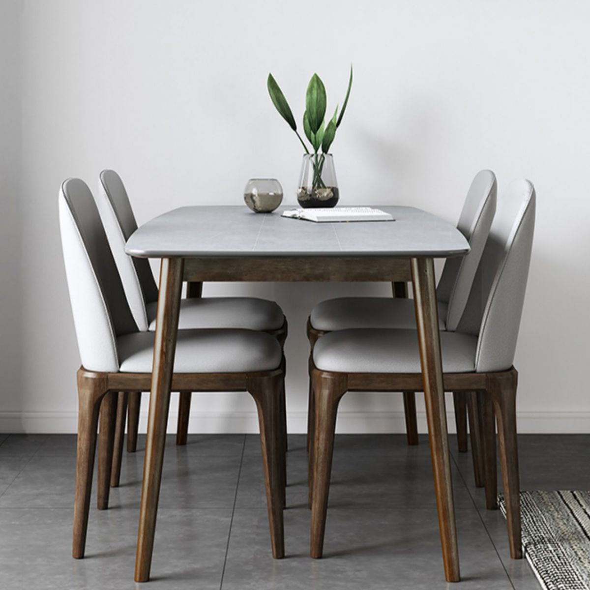 Rectangle Stone Top Dining Table Mid-Century Modern Dining Table with 4 Legs