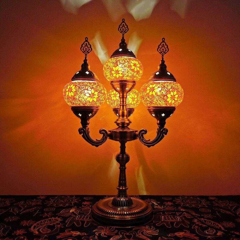 Lampada da tavolo a 4 teste arancione/blu/blu e arancione Lampada da scrivania con candelabri in vetro artistico laminato a mano vintage