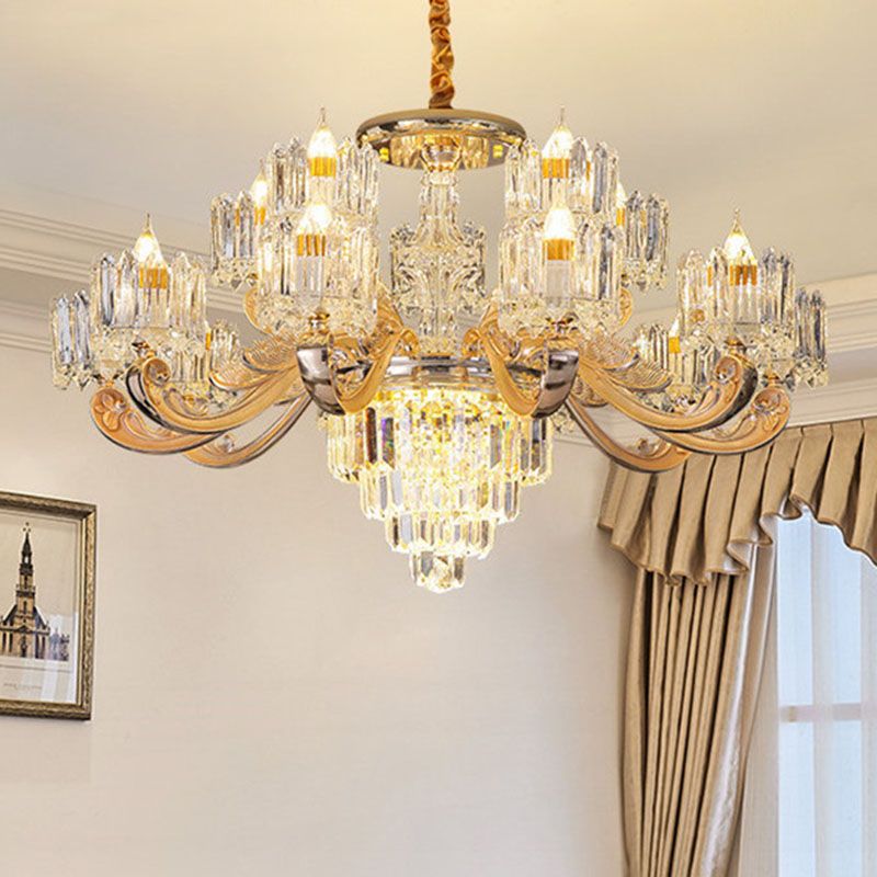 Drum Bedroom Chandelier Light Clear Crystal Modern Suspension Lighting Fixture in Gold
