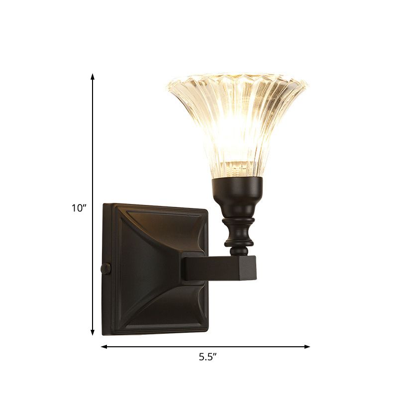 Black Wide Flare Flush Mount Wall Sconce Modern 1 Light Crystal Wall Light Fixture for Bedside