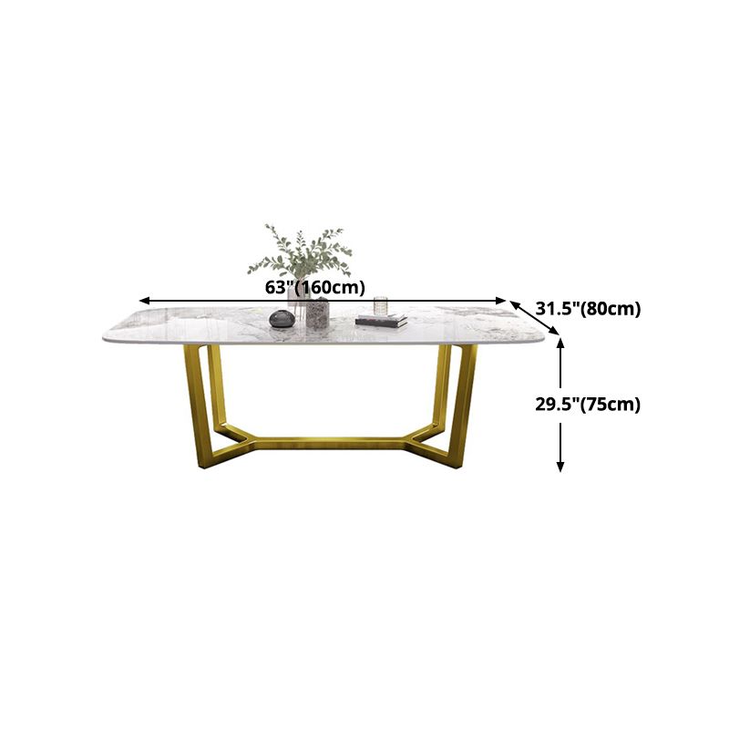 Luxury Sintered Stone Dining Table Rectangle Table with Gold Trestle Base