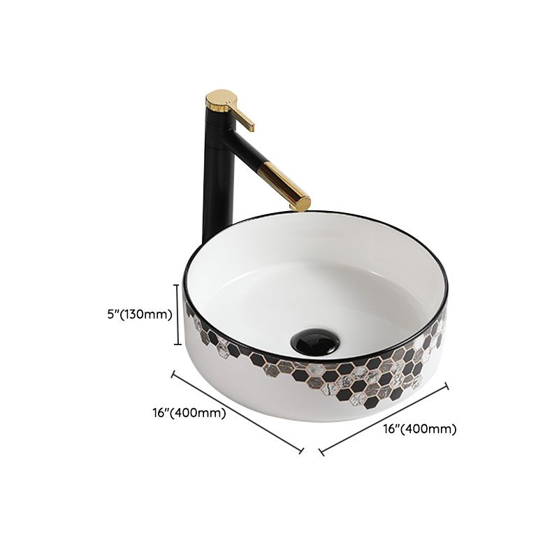 Modern Vessel Bathroom Sink Rectangular Porcelain with Pop-Up Drain Vessel Lavatory Sink