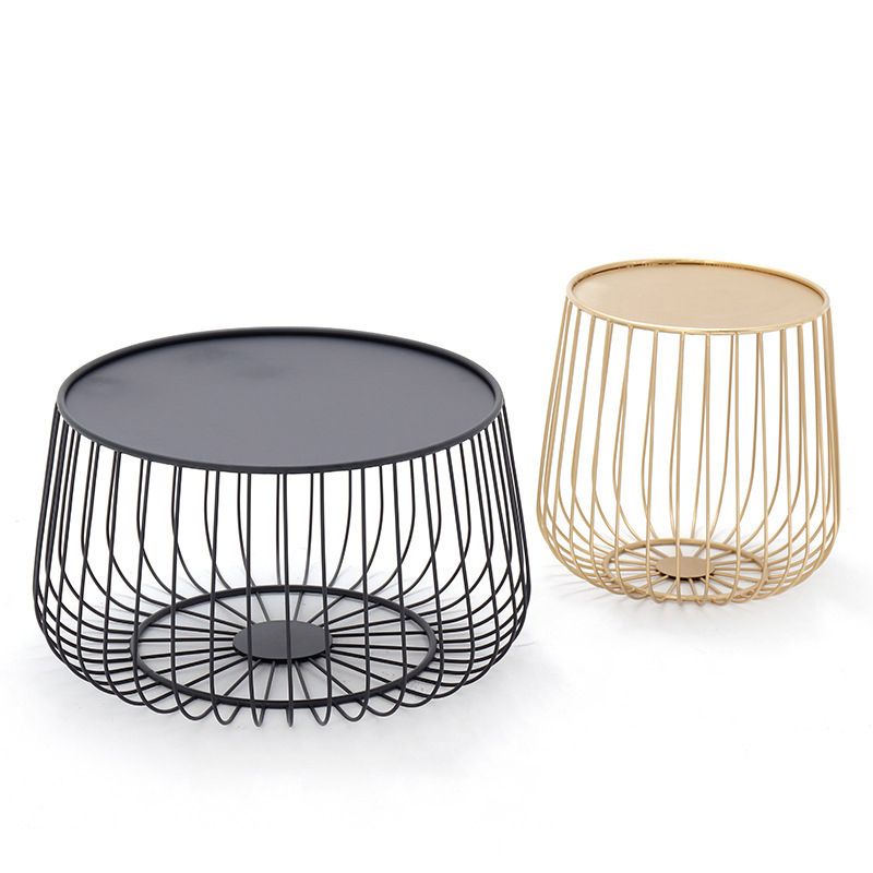 Glam Cocktail Table Abstract Faux Marble/Metal Storage Round Coffee Table