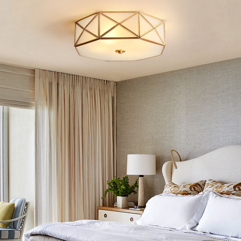 Shaded Glass Close to Ceiling Light Vintage Bedroom Ceiling Light Fixture in Gold