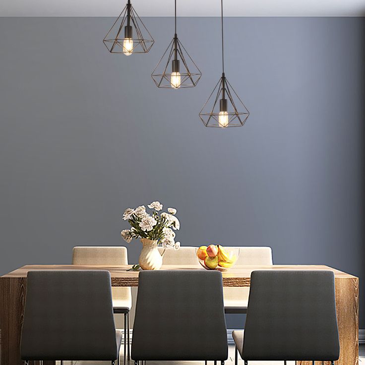 Diamond Iron Cluster Pendant Lighting Post-Modern Restaurant Hanging Lamp in  Black