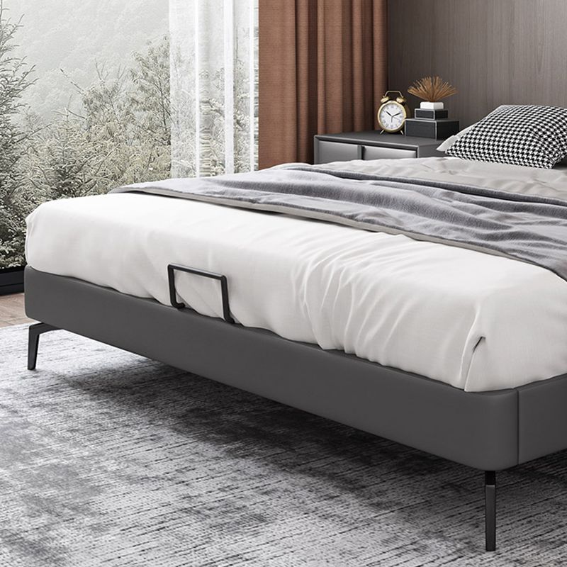 Contemporary Panel Bed Faux Leather and Wood Platform Bed Frame in Dark Grey