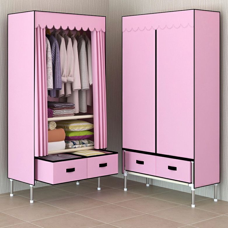 Contemporary Wardrobe Armoire with Drawer Steel Wardrobe Closet