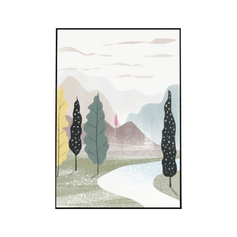 Scandinavisch landschap bos canvas print pastel kleur getextureerde muur kunst decor voor woonkamer