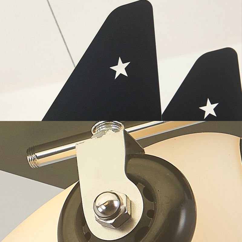 Nordic Fighter Plane Chandelier Metal Hanging Ceiling Lamp in Black for Dining Room