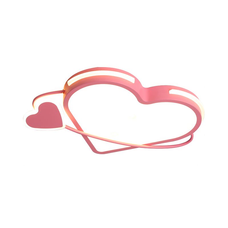 Pink Dual Loving Heart Flush Mount Ceiling Fixture Modernist Acrylic LED Flush Light with Ring for Bedroom