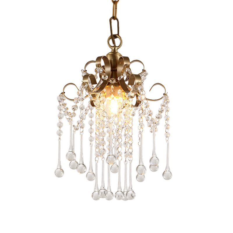 Éclairage pendentif incurvé en or Perles de cristal modernes 1 lampe de suspension du plafond de la chambre à coucher