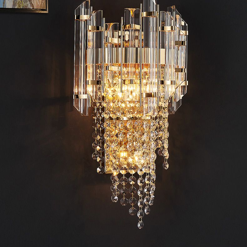 Carbon Steel Gold Wall Lamp in Modern Luxury Style Crystal Geometric Wall Light for Interior Spaces