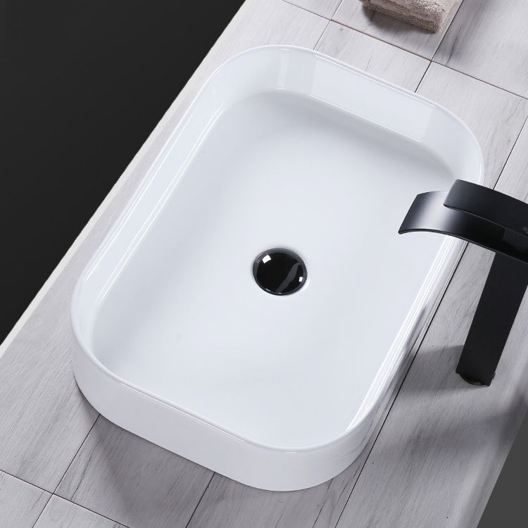 Modern Bathroom Sink Porcelain Rectangular Pop-Up Drain and Drain Assembly Basin Sink