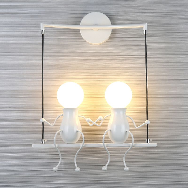 Zwart/wit/rode kleine mensen SCONCE LICHT METAL Kids 2 Lichten Wandverlichtingsarmatuur voor woonkamer
