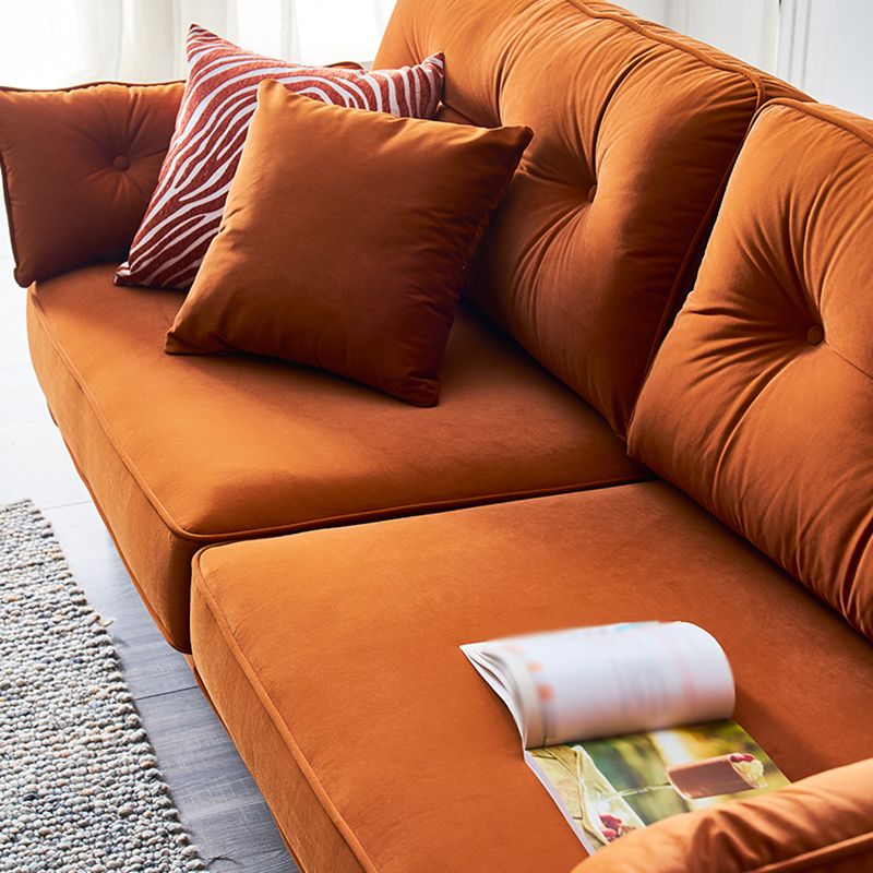 Contemporary Pillow Top Arm Sofa Loose Back Velvet Couch for Living Room