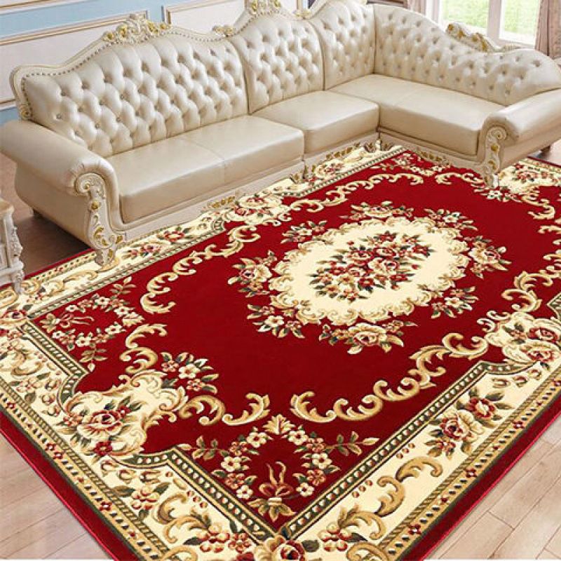 Yellow Traditional Area Carpet Medallion Pattern Polyester Area Rug Stain Resistant Rug for Bedroom