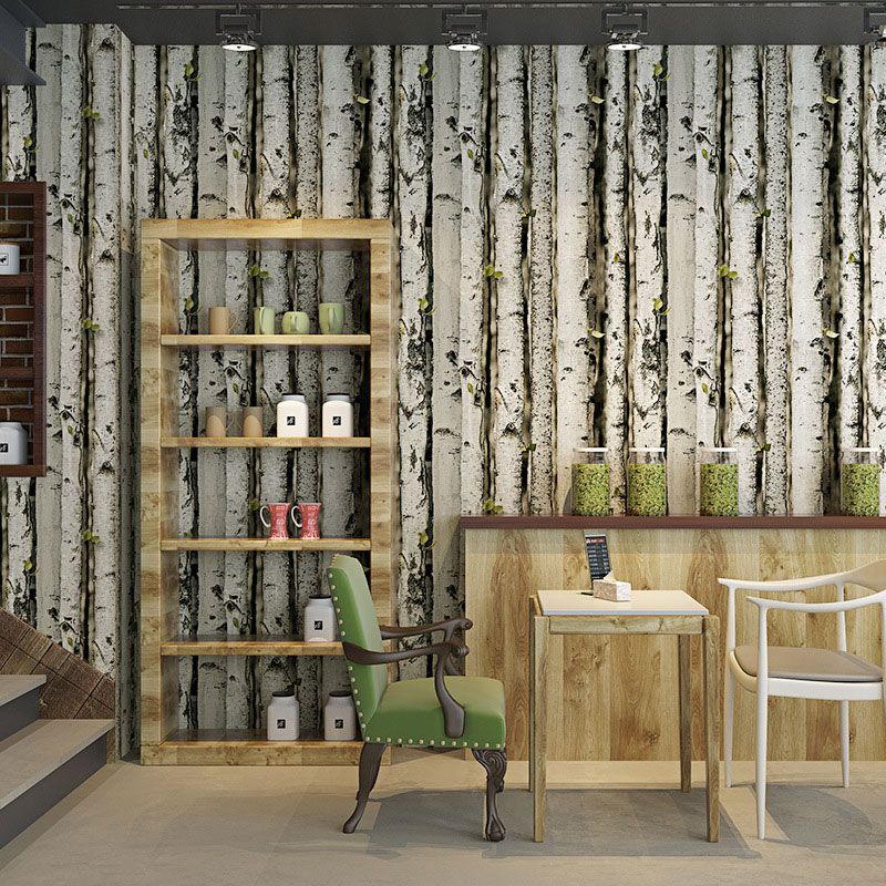 Vintage Birch Tree Wall Covering in Grey and White Living Room Wallpaper Roll, 33' x 20.5"