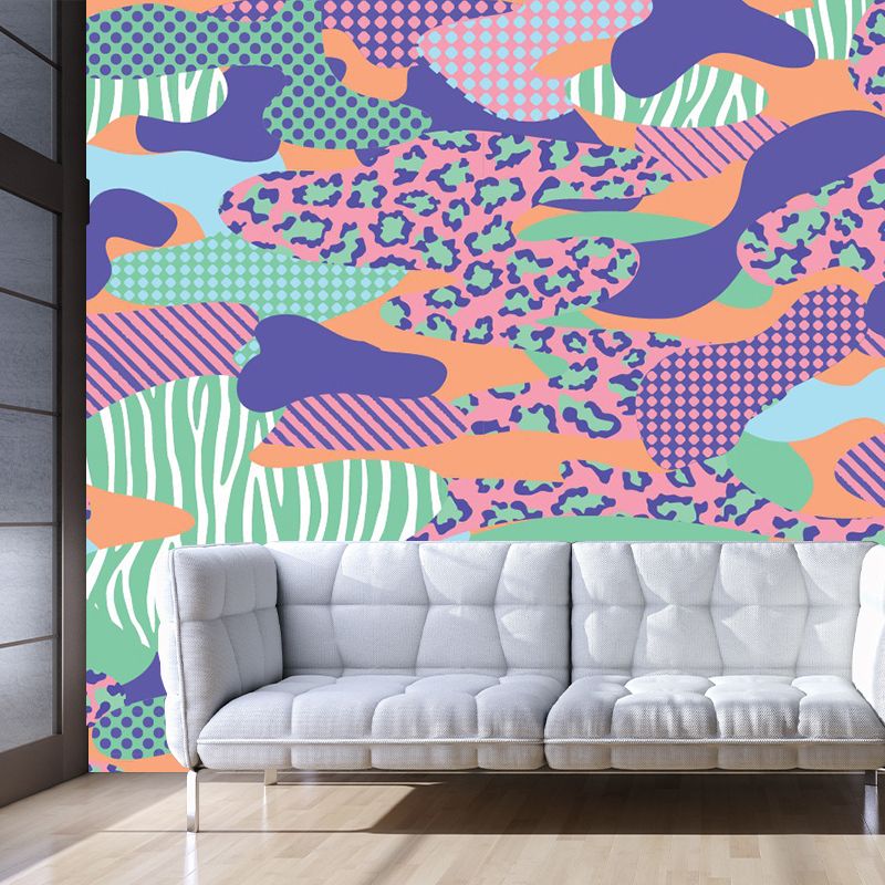 Bohemian Abstract Pattern Wall Murals Purple-Green Geometric Wall Covering for Accent Wall