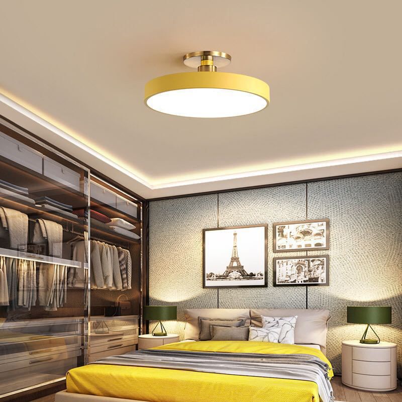 Nordic Style Round Ceiling Light Metal LED Semi Flush Mount Light for Bedroom