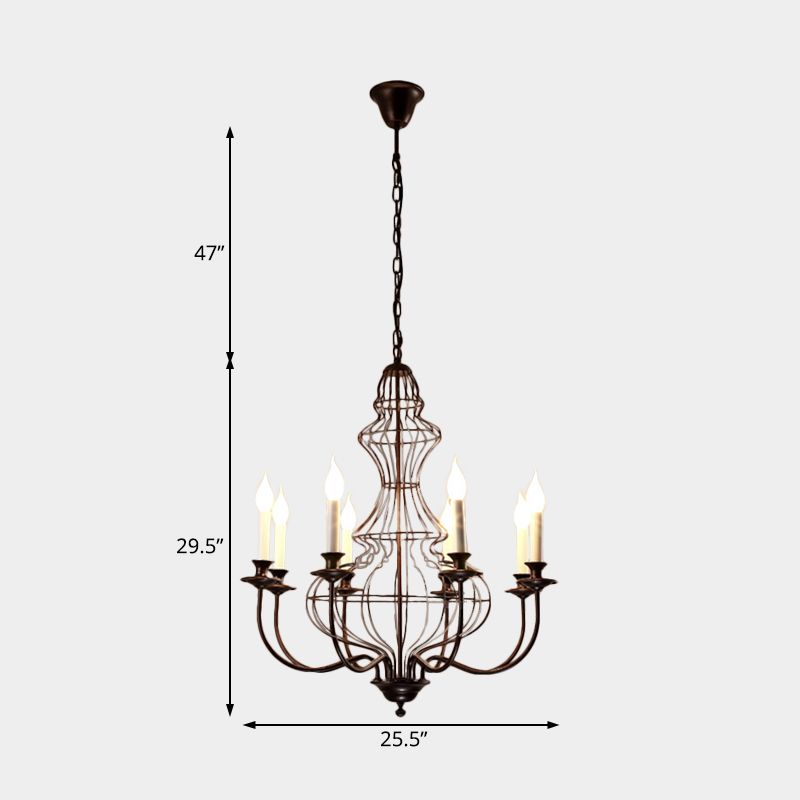 Candle Metal Chandelier Lighting Rustic 6/8 Lights Dining Room Pendant Lighting in Black/Coffee