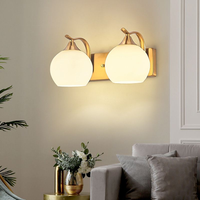 Modern Metal Wall Sconce Dome Shape Vanity Lamp with Glass Shade for Bathroom