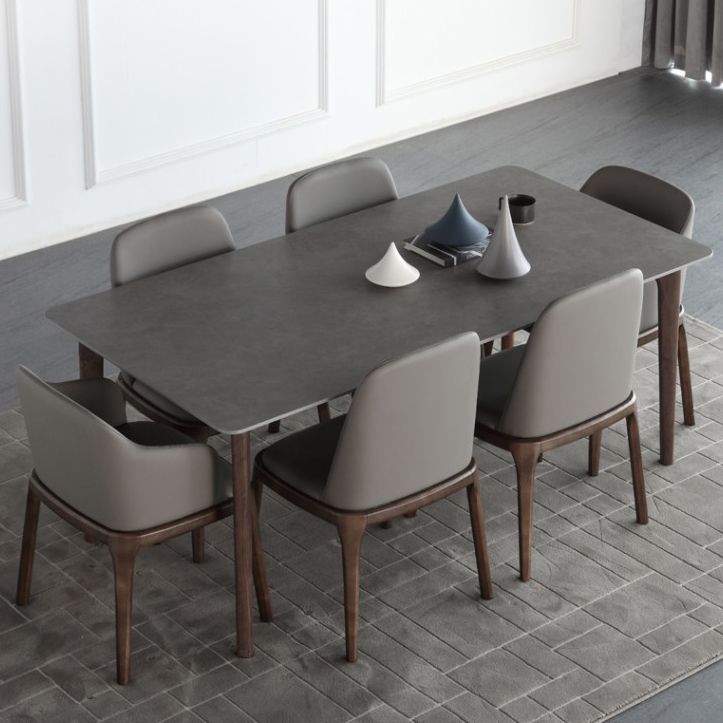 Rectangle Sintered Stone Dining Table Grey Stone Top Table with 4 Legs