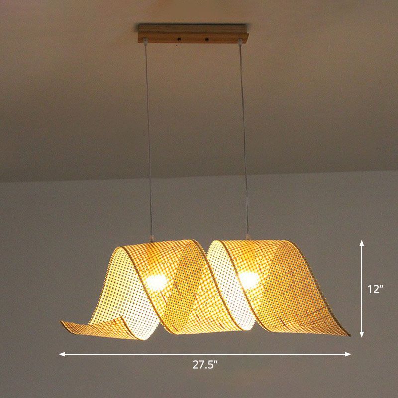 Bamboo Spiral Suspension Light Simplicity Pendant Light Fixture in Wood for Tea Room