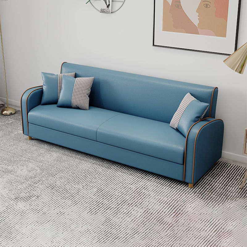 Stain Resistant Faux Leather Sloped Arm Sofa Contemporary Standard Sofa