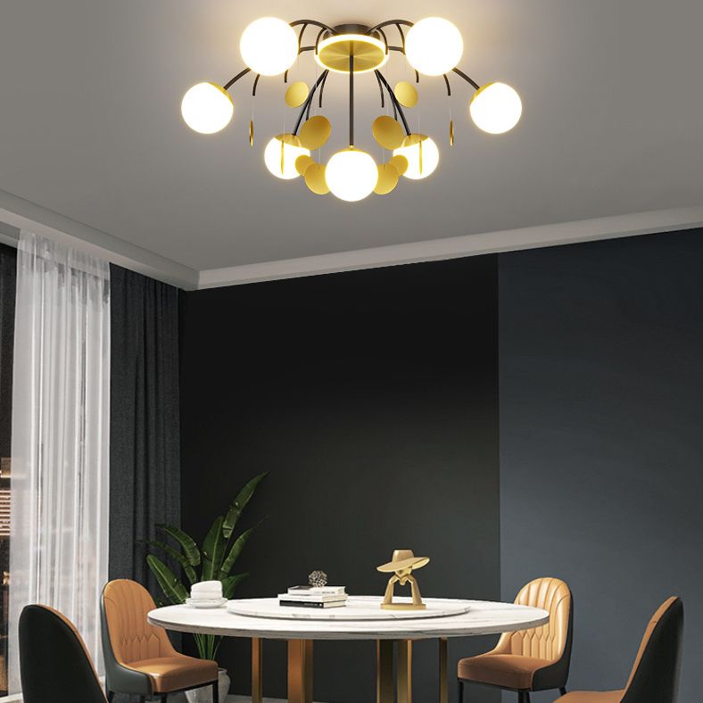 Modern Style Globe Semi Flush Mounted Ceiling Light Sputnik LED Ceiling Light with White Glass Shade