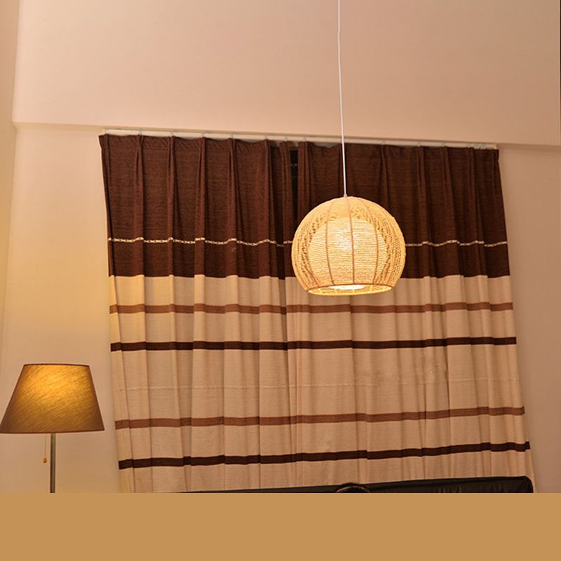 Asian Style Hand-weaving Lighting Fixture Double Rattan Shade Simplicity Globe Hanging Light for Bedroom Balcony