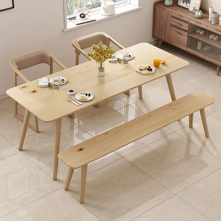 Rectangular Dinner Table Modern Natural Oak Solid Wood Tabletop for Living Room
