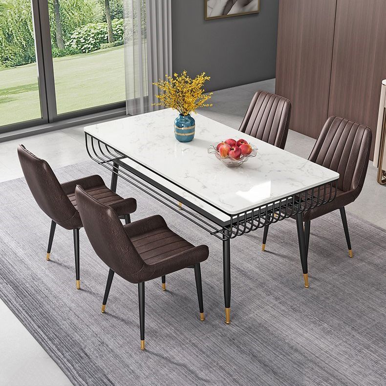 Metal and Slate Table Modern Minimalist Storage Rectangular Dining Table