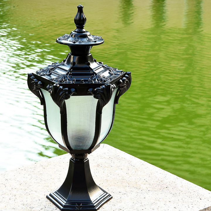 Drum Shape Metal Waterproof Pillar Lamp Modern Style 1-Light Outdoor Light