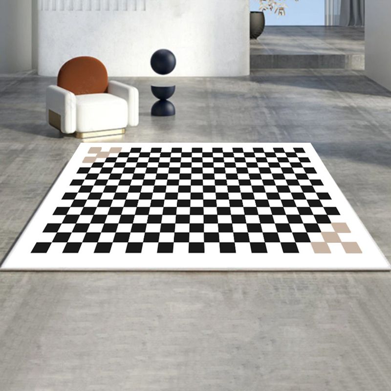Black Gridding Rug Polyester Modern Rug Stain Resistant Rug for Home Decor