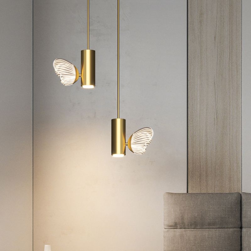 Simple Style LED Spotlight Brass Finish Twig and Butterfly Pendant Light with Acrylic Shade