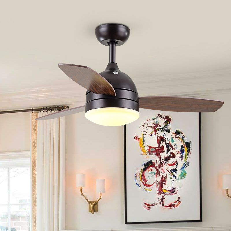 Weiß/schwarze LED Hanging Lüfter leichte modernistische Metallic Dome Semi Flush Mounted Lampe mit 3 Holzklingen, 42 "W.