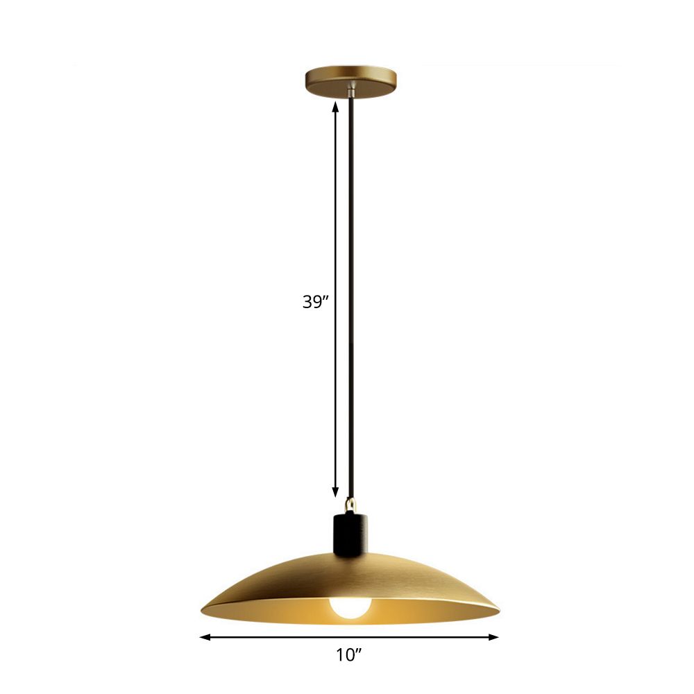 10"/12" Wide Dome Restaurant Ceiling Light Industrial Wrought Iron 1-Light Brass Hanging Pendant Light